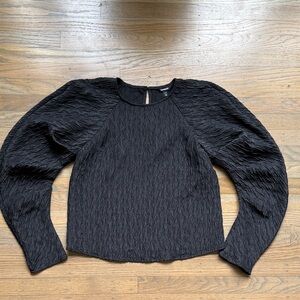 Express Black Textured Jacquard Puff Sleeve Top size XS